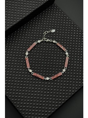 Frnch 925 Ayar Gümüş Kırmızı Zirkon Taşlı Erkek Bileklik FRJ12595-3595-K