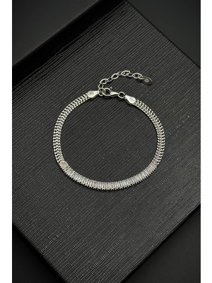 Frnch 925 Ayar Gümüş ve Baget Zirkon Taşlı Gümüş Renk Erkek Bileklik FRJ12463-3463-A