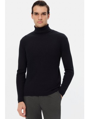 Twn Slim Fit Lacivert Rib Örgü Kazak 5EC0624317641