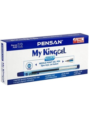 Pensan 6405 My-King Jel Kalem 0.5mm Mavi Metal Klips 12'li Paket
