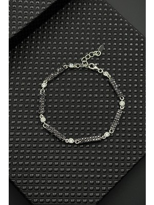 Frnch 925 Ayar Gümüş Siyah Zirkon Taşlı Erkek Bileklik FRJ12595-3595-S