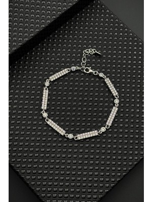 Frnch 925 Ayar Gümüş Beyaz Zirkon Taşlı Erkek Bileklik FRJ12595-3595-B