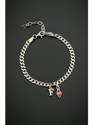 Frnch 925 Ayar Gümüş Italyan Model Nazar Boncuğu ve Harfli Gümüş Renk Erkek Bileklik FRJ12229-3229-K