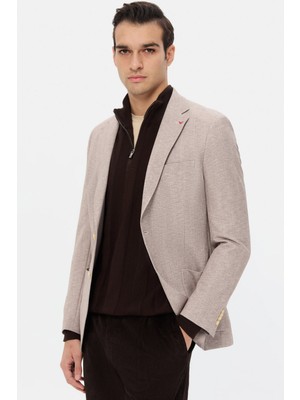 D'S Damat Ds Damat Regular Fit Bej Armürlü Kumaş Ceket 5HC04IM09488M