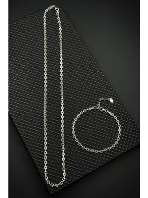 Frnch 925 Ayar Gümüş Italyan Model Gümüş Renk Erkek Bileklik/kolye Set FRJ12634-3634-A