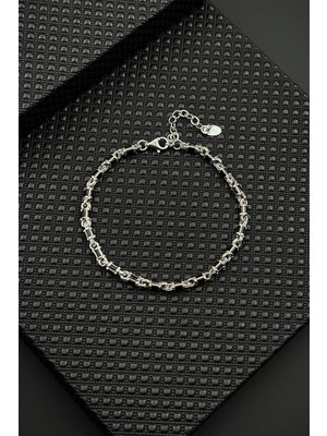 Frnch 925 Ayar Gümüş Italyan Model Siyah Zirkon Taşlı Gümüş Renk Erkek Bileklik FRJ12635-3635-S