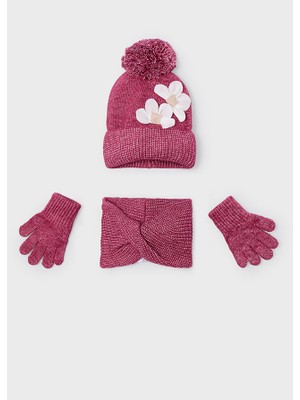 Mayoral Kız Çocuk Çiçekli Atkı Bere Eldiven Takımı Pembe 10071