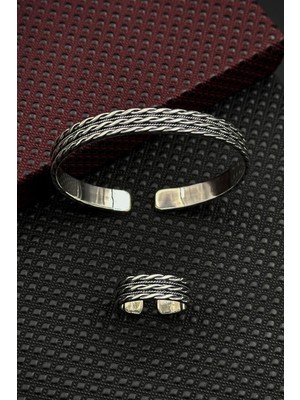 Frnch 925 Ayar Gümüş Italyan Model Gümüş Renk Erkek Bileklik/yüzük Set FRJ12661-3661-A7