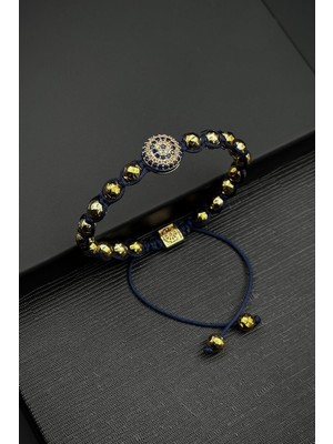 Frnch Bronz Parçalı Zirkon Taşlı Lacivert Renk Erkek Bileklik FRJ12407-3407-LG