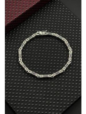 Frnch 925 Ayar Gümüş Siyah Zirkon Taşlı Kral Model Gümüş Renk Erkek Bileklik FRJ12690-3690-A
