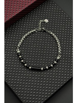 Frnch 316L Çelik ve Onyx Doğal Taşlı Siyah Renk Erkek Bileklik FRJ12692-3692-S