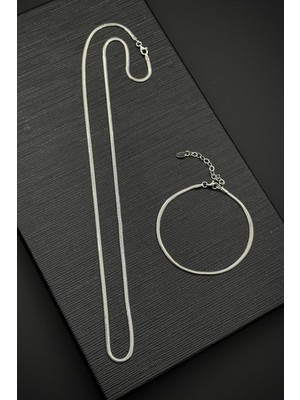 Frnch 925 Ayar Gümüş Italyan Model Gümüş Renk Erkek Bileklik/kolye Set FRJ12473-3473-A