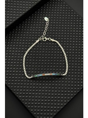 Frnch 925 Ayar Gümüş Mix Zirkon Taşlı Gümüş Renk Erkek Bileklik FRJ12652-3652-CK