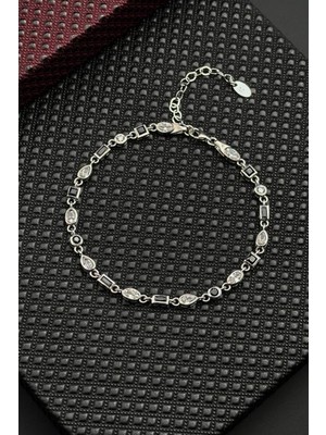 Frnch 925 Ayar Gümüş Siyah-Beyaz Zirkon Taşlı Gümüş Renk Erkek Bileklik FRJ12719-3719-SB