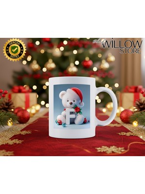 Willow Store Noel Ayıcık Temalı F Harfi Porselen Kupa Bardak,hediyelik,yılbaşı,isim Temalı,merry Christmas