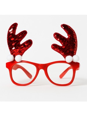 Empressco Kırmızı Geyik Boynuzlu Yılbaşı Partisi Gözlüğü, Noel ve Yeni Yıl Temalı Aksesuar