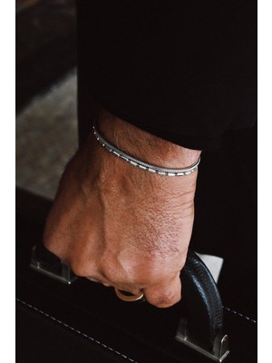 Frnch 925 Ayar Gümüş Italyan Model Gümüş Renk Erkek Bileklik Set FRJ12366-3366-A