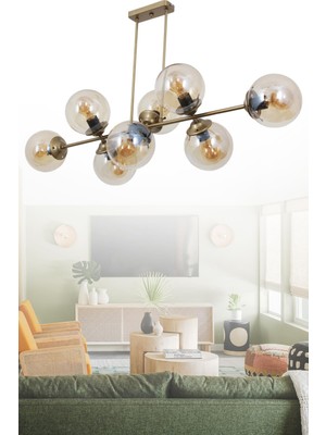 Taşcan Aydınlatma Aren 8 Li Eskitme Avize Bal Cam Dekoratif Tasarım Yatak Odası Mutfak Salon Avize