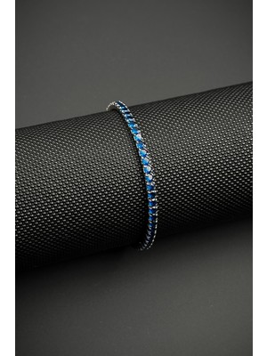 Frnch 925 Ayar Gümüş Lacivert Zirkon Taşlı Gümüş Renk Erkek Bileklik FRJ12447-3447-L
