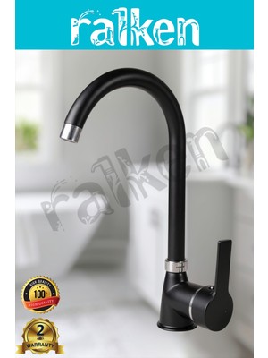 Ralken Kalın Gövde Mutfak Bataryası Delta Eviye Musluğu Siyah Eviye Bataryası - %100 Pirinç Hammadde, Paslanmaz, Ağır Gövde, Elektrostatik Boya, 360 Hareketli Boru