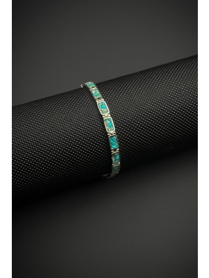 Frnch 925 Ayar Gümüş ve Turkuaz Doğal Taşlı Turkuaz Renk Erkek Bileklik FRJ12461-3461-M
