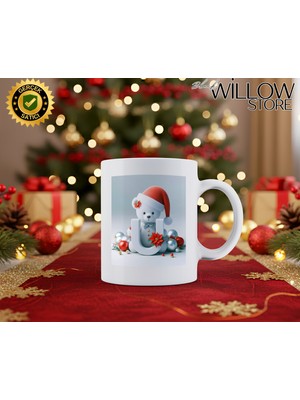 Willow Store Noel Ayıcık Temalı U Harfi Porselen Kupa Bardak,hediyelik,yılbaşı,isim Temalı,merry Christmas