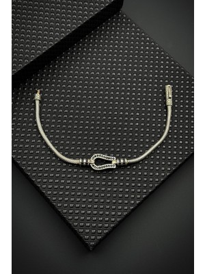 Frnch 925 Ayar Gümüş Italyan Model Siyah Zirkon Taşlı Erkek Bileklik FRJ12615-3615-S