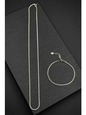 Frnch 925 Ayar Gümüş Italyan Model Gümüş Renk Erkek Bileklik/kolye Set FRJ12563-3563-A