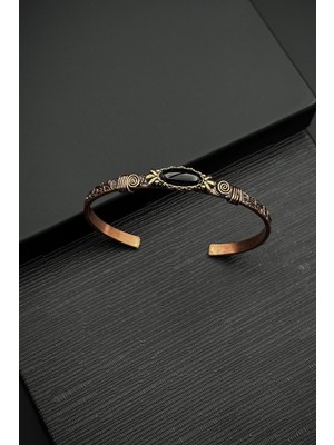 Frnch Bakır Madenli Onyx Doğal Taşlı Siyah Erkek Kelepçe Bileklik FRJ12579-3579-S