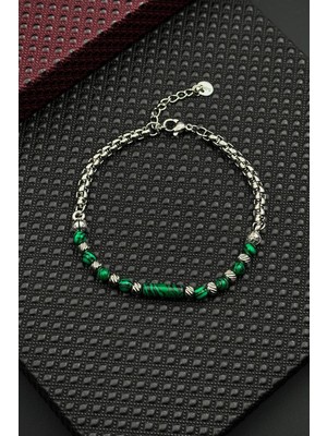 Frnch 316L Çelik ve Malahit Doğal Taşlı Yeşil Renk Erkek Bileklik FRJ12692-3692-Y