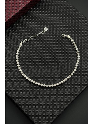 Frnch 925 Ayar Gümüş Beyaz Zirkon Taşlı Gümüş Renk Erkek Bileklik FRJ12672-3672-A