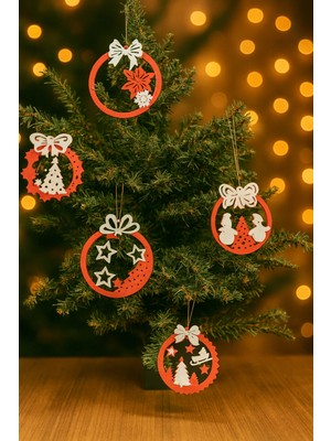 Empressco 5'li 9 cm Kırmızı Beyaz Yılbaşı Ağacı Süs Seti, Dekoratif Asma Süsler