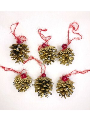 Empressco Yılbaşı Çam Ağacı Süsü Seti, Kozalak Dekor, Hediye Seçeneği, 6'lı Paket