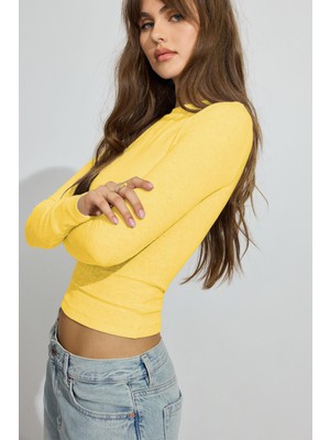 Madmext Sarı Bisiklet Yaka Slim Fit Kadın Body MG2564