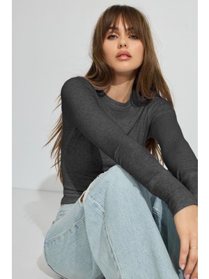 Madmext Füme Bisiklet Yaka Slim Fit Kadın Body MG2564