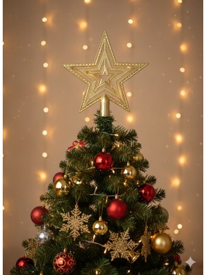 Empressco Yılbaşı Ağaç Tepelik 15CM Altın Renkli Iççe Geçen Yıldız Dekorasyon