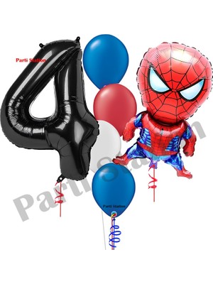 Parti Station Spiderman Temalı Yaş Doğum Günü Balon Seti – Rakam Balon + Folyo Spiderman Balon + Parti Balonları