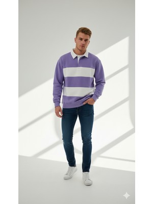 Ribana Classic Unısex Gömlek Yaka Üç Iplikli Düğmeli Yumuşak Dokulu Çift Renk Sweatshirt