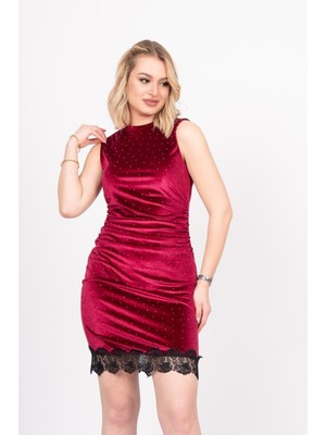 MissVina Velvet Lace Elegance – Premium Kadife Güpür Taşlı Dress 50344