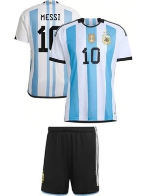 Andream Arjantin 2023/2024 Sezon Messi Dünya Kupası 3 Yıldız Futbol Çocuk Forması 2'li Set