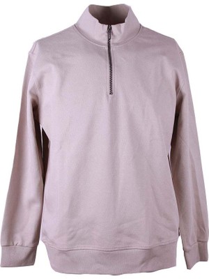 Trender Diyagonel Yarım Fermuarlı 3 Iplik Kum Erkek Sweatshirt 5470