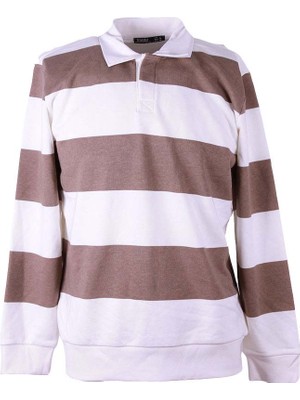 Trender Üç Iplik Baskılı Şardonsuz Yakalı Bej Erkek Sweatshirt 5790