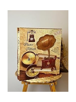Rabsev RS21 Gramafon Desenli Fotoğraf Albümü 10x15 cm Yatay Dikey Model 600'lük Renkli Kutulu