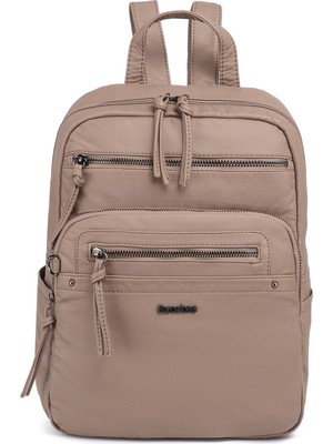 Hüvendo Barcelona Günlük Orta Boy Spor Çok Cepli Kadın Sırt Çantası 1928 Açık Vizon