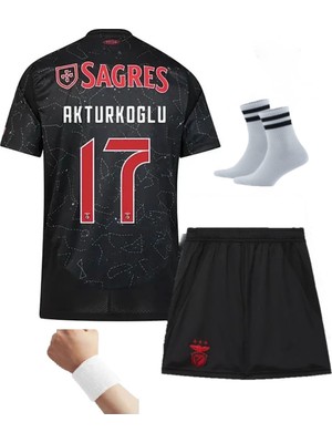 Andream Benfica K.aktürkoğlu Siyah 2025 Sezon Futbol Çocuk Forması 4'lü Set Çorap+ Bileklik Hediyeli