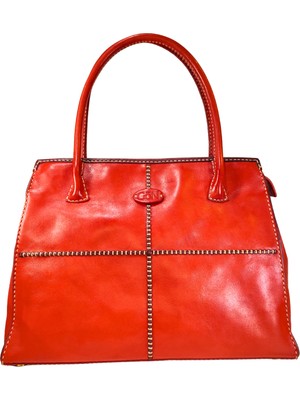 Gön Kadın Yomra Kırmızı Deri Omuz Çanta Nakış Işlemeli