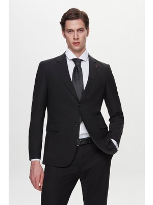 D'S Damat Regular Fit Siyah Düz Takım Elbise Erkek Kruvaze Yaka Normal Bel Astarlı 5HE05OB35565M