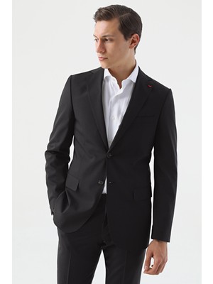 D'S Damat Slim Fit Siyah Düz Travel Takım Elbise Erkek Kruvaze Yaka Normal Bel Astarlı 5HE05OB35501M