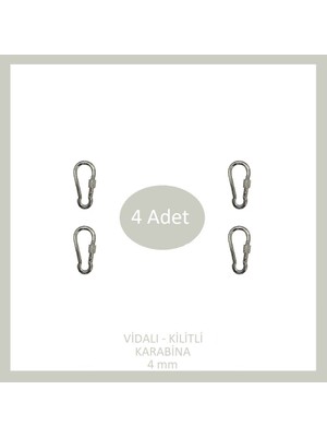 Adilon Galvanizli Vidalı (Kilitli) Karabina, 4 Mm, Askı, Çengel, Kanca, Anahtarlık (4 Adet)