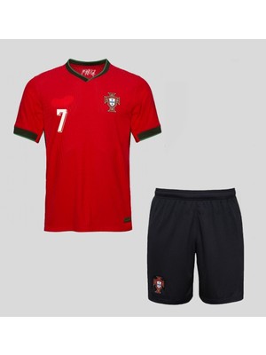 Andream Portekiz KIRMIZI2025 Sezon Ronaldo Milli Takımın Forması 7 Numara 2'li Set Forma + Şhort